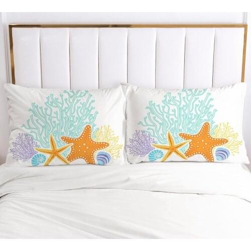 2PCS 3D Printed Marine Life Starfish And Corals 100%Polyester Pillowcase Printed Home Decorative Pillowcase Decoraion Bedclothes