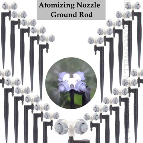 4Sets 4-Head Atomizing Nozzle Mist Sprinkler Kits With Different Length 13-50cm Ground Rod Watering Sprinklers Garden Irrigation