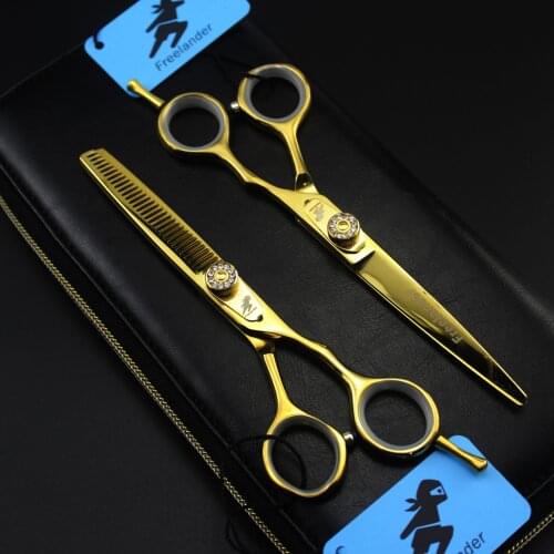 5.5 inch 6 inch Golden Barber Professional Hairdressing Shears Scissor Set Barber Hair Cutting Thinning Shears Tools