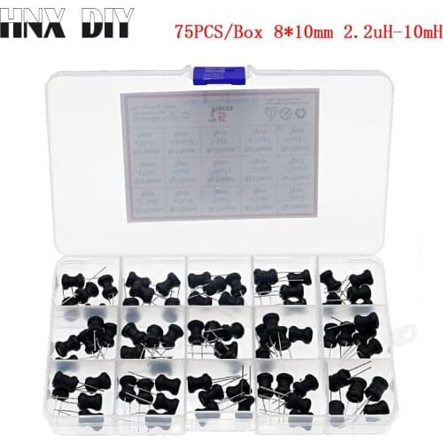 75PCS/Box 8*10mm Inductance Power Inductor Kit 4.7UH 10UH 22UH 33UH 47UH 68UH 100UH 220UH 330uh 470uh 680uh 1MH 10MH Inductors