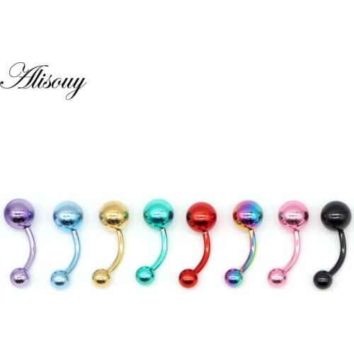 Alisouy 1 pcs 14G Body Piercing Jewelry Bar Barbell Navel Belly Button Ring 8 colors for chose Punk navel ring fashion gift