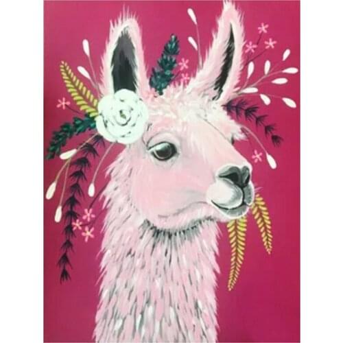 Diamond Full Round Diamond Painting Embroidery "Animals Wearing Garlands" Cross Stitch Cartoon Room Decor-Alpaca