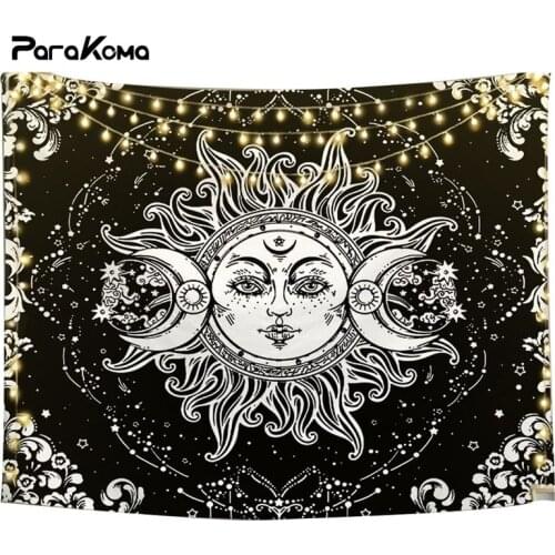 White Black Sun Moon Mandala Tapestry Wall Hanging Witchcraft Wall Tapestry Hippie Wall Cloth Dorm Decor Psychedelic Tapestry