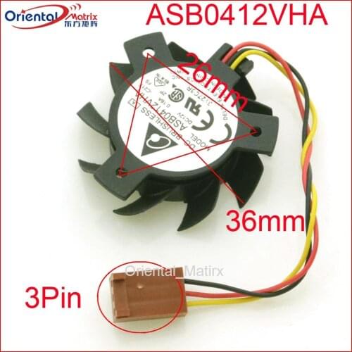Free Shipping ASB0412VHA DC12V 0.16A 36mm 26x26x26mm 4012 Graphics Card Cooling Fan 3Pin