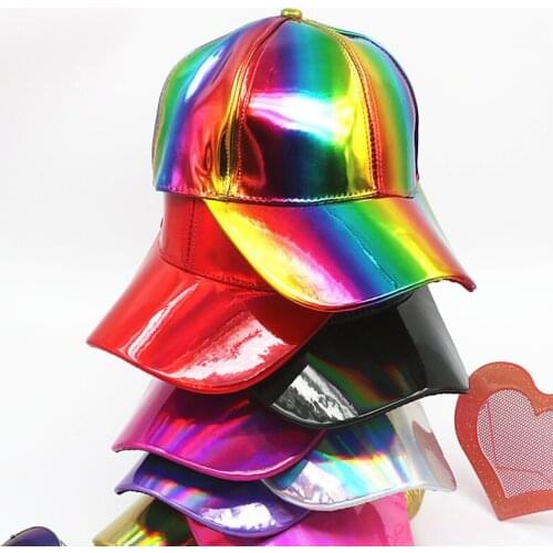 2021 New Shiny Hip-hop Cap Laser Jazz Stage PU Patent Leather Baseball Hat Youth Personality Stage Performance Caps