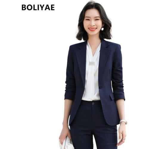 Boliyae Fashion Suit Sets Womens Outfits Spring & Autumn Temperament Slim Blazer and Pants Business Office Ladies Work Wear