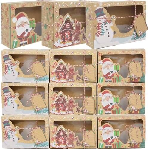 22/18cm Paper Gift Boxes Christmas Present Muffin Snacks Packaging Box Paper Xmas Snowman Santa Claus Box with Greeting Card