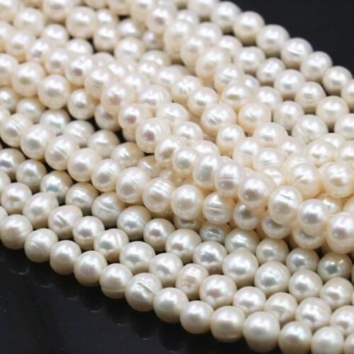 Natural Freshwater Baroque Pearl White 7-8mm Nearround Loose Beads For Necklace Bracelet Jewelry Making Pearls Beads 14.5" A481