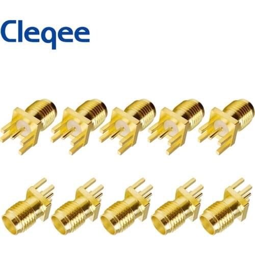 Cleqee 10PCS SMA Female Jack Adapter Solder Edge PCB Straight Mount RF Copper Connector Plug Socket Gold Plated