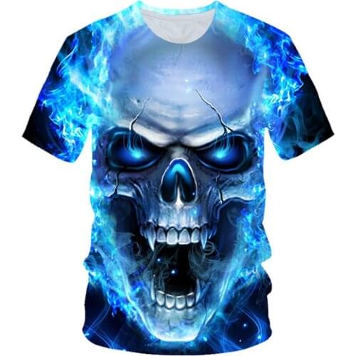 2019 Halloween Kids Punk Style 3D T-shirt Boys Girls Blue Fire Skull Crown Death Motorcycle Snake Flower Print Children T shirt