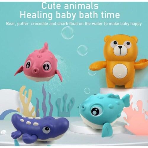 Baby Bathing Toy Bathroom Swimming Cartoon Clockwork Water Toys Wind Up Rotating Device Shark Puffer Fish Bear Bathtub Playing