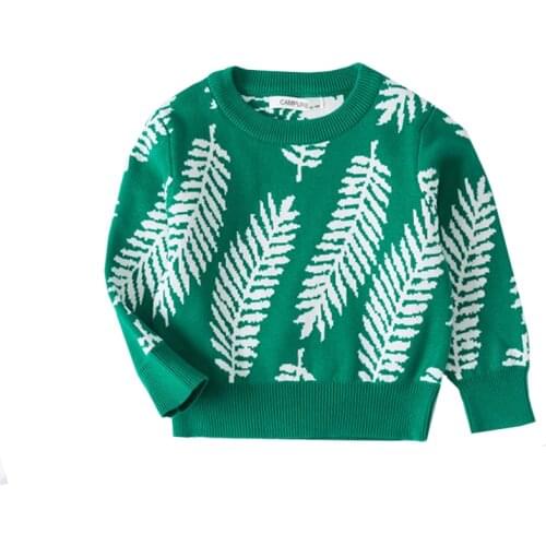 Baby Sweaters Autumn Winter Pullover Baby Girl Green Leaves Jacquard Pattern Boys Sweater Cotton Toddler Sweaters Kids Sweater