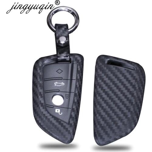 Jingyuqin 10X Carbon Silicone Car Key Cover wallet for BMW X5 X6 F16 F15 5 Series 2014- Smart Remote Car keychain Fob Full Case