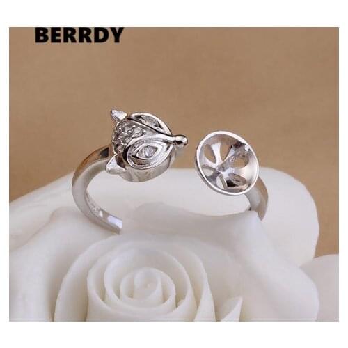 Fox Animal Pearl Ring Mountings, Ring Findings, Ring Jewelry Parts Fittings Charm Accessories Silver Jewellery