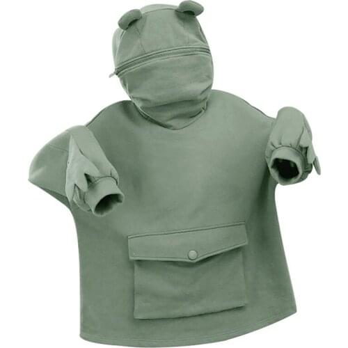 Long Sleeve Doll Top Kawaii Funny Pullover Streetwear Women Frog Hoodie Harajuku Oversize Zipper Pocket Mouth Sweatshirt Clothes