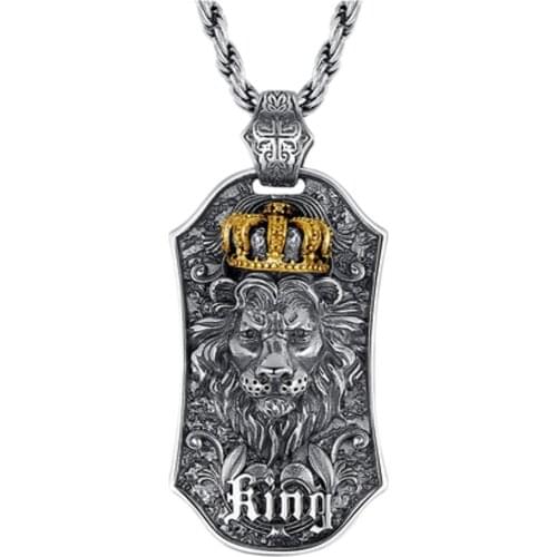 BOCAI New real pure S925 sterling silver retro personality trend punk style domineering lion king Man pendant