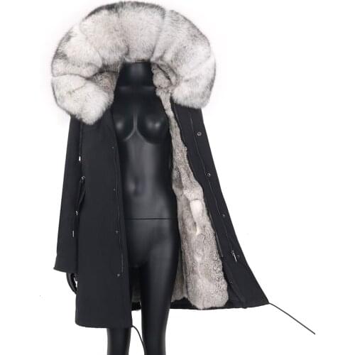 2021 Winter Jacket Women Long Waterproof Parka Natural Raccoon Fox Fur Collar Hood Real Rabbit Fur Liner Coat Detachable