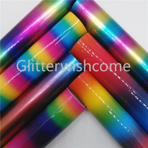 Glitterwishcome 21X29CM A4 Size Patent Leather, Smooth Rainbow Faxu Fabric, Synthetic Faux Leather Sheets for Bows, GM512A