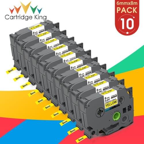 10PK 6mm TZ Yellow Tape TZ-FX611 TZFX611 Flexible ID Wire Cable Label Cassette Ribbon Compatible for Brother P-touch Label Maker
