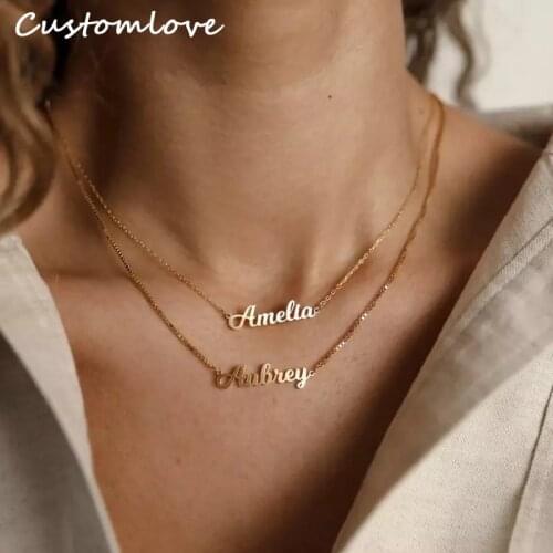 Customlove Fashion Double Layer Name Necklaces for Women Custom Jewelry Personalized Name Pendant Necklace Choker Lover Gifts