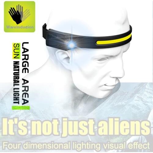 2400mAH Mini COB LED Headlamp Waved Sensor USB Rechargeable Riding Fishing Flashlight Work Light 5 Modes Warning Flash Lantern