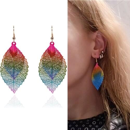 New Colorful Leaf Earrings Tassel Long Earrings For Women серьги длинные Pendant Gold Jewelry pendientes mujer moda 2019