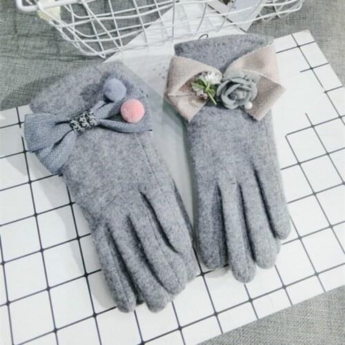New women gray Cashmere winter Gloves Mittens
