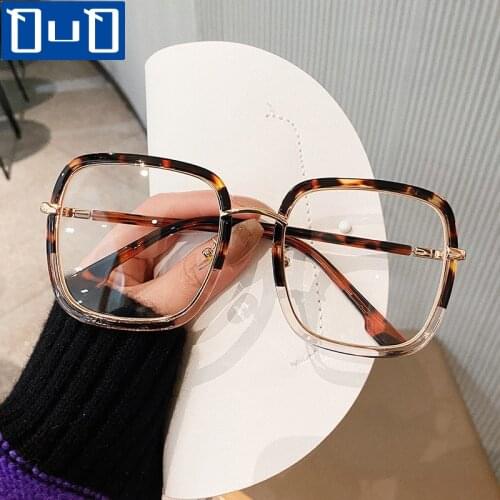 Qutzzmnd Anti-blue Light Glasses Frame Vintage Large Square Eyeglasses Men Women Blocking Blue-Ray Oversized Spectacles Frames