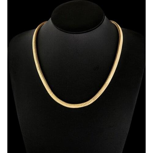 Wholesale promotion mens gold flat snake bone necklace fashion 60cm long chain. Necklace mens jewelry