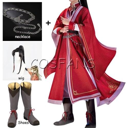 Anime Tian Guan Ci Fu Cosplay Hua Cheng San Lang Ver Red Costume Heaven Officials Bless HuaCheng Cosplay men Wigs and shoes