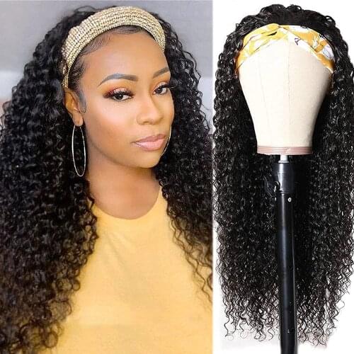 Marchqueen Deep Curly Wave Headband Wigs For Black Women Human Hair Wigs Brazilian Deep Wave Wigs Machine Made Wigs Head Band