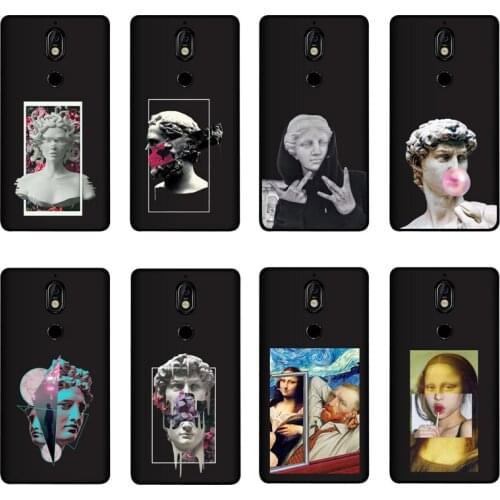 QAQsam Soft TPU Silicone For Nokia 7 Plus 7.1 Case Back Cover Cartoon Statue Abstract Art Painted Cases