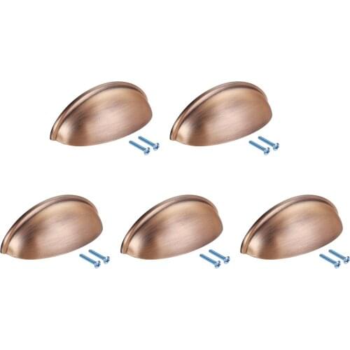 Uxcell Cup Drawer Handle Pull, 5 Pack Red Bronze , 3" Hole Centers, with M4x25mm Screws for Dresser Kitchen Cabinet