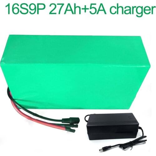 With 5A charger 60V 27Ah 16S9P 18650 Li-ion Battery electric two Three wheeled motorcycle bicycle ebike 310*175*70mm