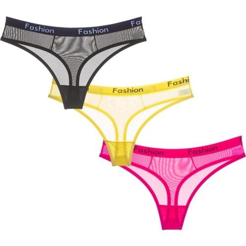 3 Pcs Female Thongs Sports Panties For Woman Sexy Mesh G-String T-back Woman Underwear Thongs T-back Panties For Woman BANNIROU