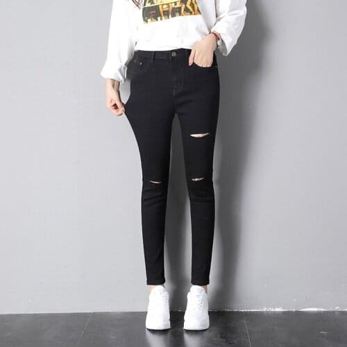 Tissbely Girls in Autumn and Winter Are Tight Skinny Pants Elastic Thin Jeans Ankle-Length Pants Ladies Black and Blue