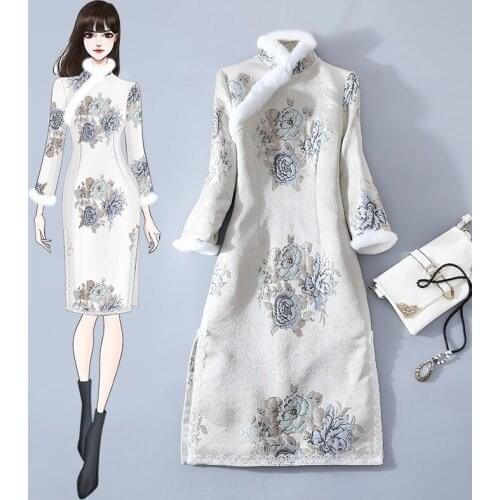 Qipao Traditional Chinese Oriental Dress Women Cheongsam Sexy Modern Chinese Dress Qi Pao Thick Female Winter Asian Dress 11632