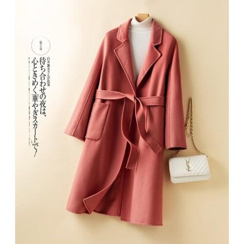 The shopkeeper recommends water ripple double-sided cashmere womens coat middle and long lace up new thickened