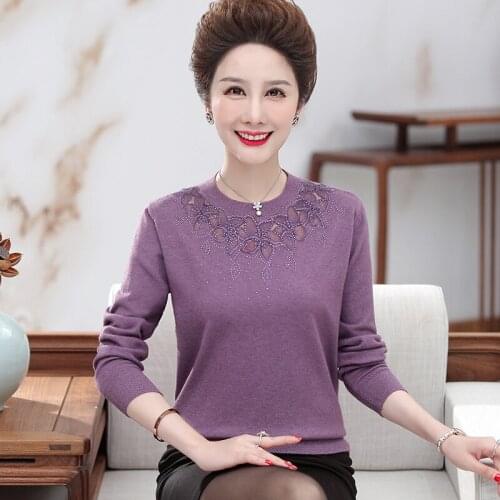 High Quality Cashmere Knitted Sweater Women Tops Autumn Plus Size 4XL Middle Aged Womens Pullover Wool Sweater Female 2021