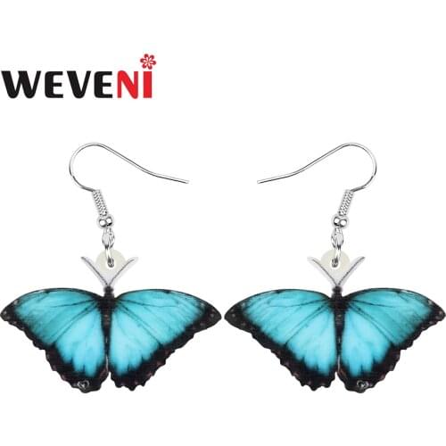 WEVENI Acrylic Blue Morphidae Butterfly Earrings Lovely Insect Animal Dangle Drop Jewelry For Women Kids Trendy Gift Accessories