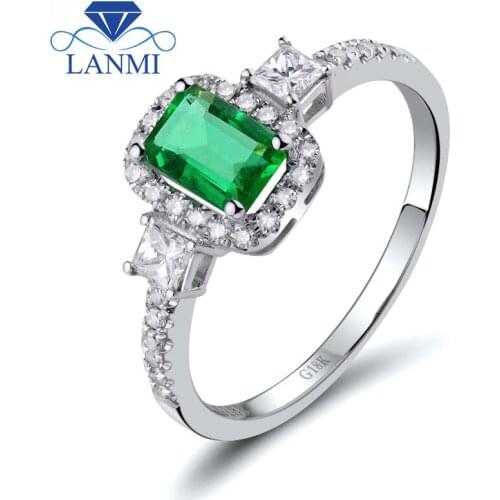 Fine Jewelry Wedding Rings Jewelry Good Gemstone Greenn Emerald Diamond Engagement Ring Solid 18K White Gold Jewelry WU270