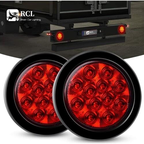 Trailer Tail Lights 2PCS Round Red LED w/Surface Mount Grommet Plugs IP67 Stop Brake Turn Tail Lights for Truck Trailer RV Jeep