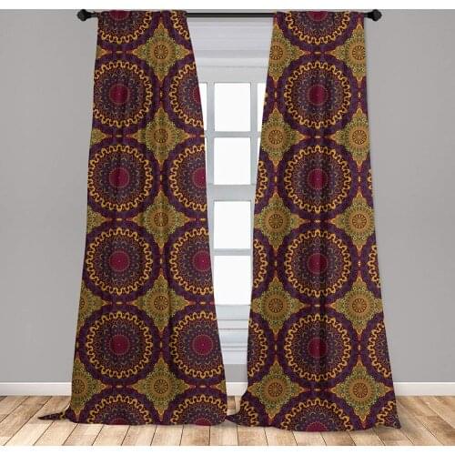 Moroccan Curtains Oriental Art Style Mandala Motifs Vintages Window Treatments for Living Room Bedroom Decor