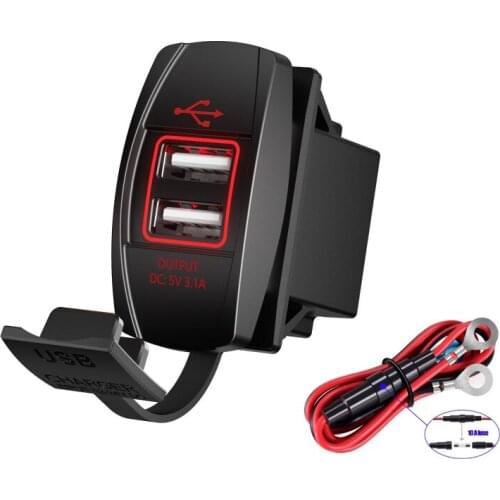 DIY Dual USB Charger Socket Power Outlet 3.1A with 60CM Wire 10A Fuse for 12V/24V Car Boat Marine Motorcycle RV Truck Camper