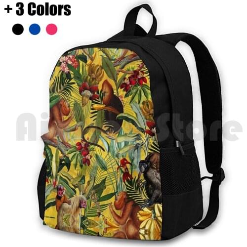 Tropical Monkey Jungle Pattern-Yellow Outdoor Hiking Backpack Riding Climbing Sports Bag Nature Jungle Blossom Spring Flower