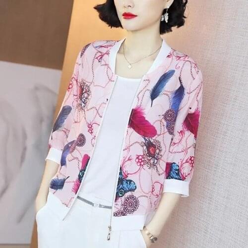 New 2021 Korean Fashion Summer Print Chiffon Sunscreen Women Thin Jackets Long Sleeve Loose Work Wear Femme Jacket Coats Clothes