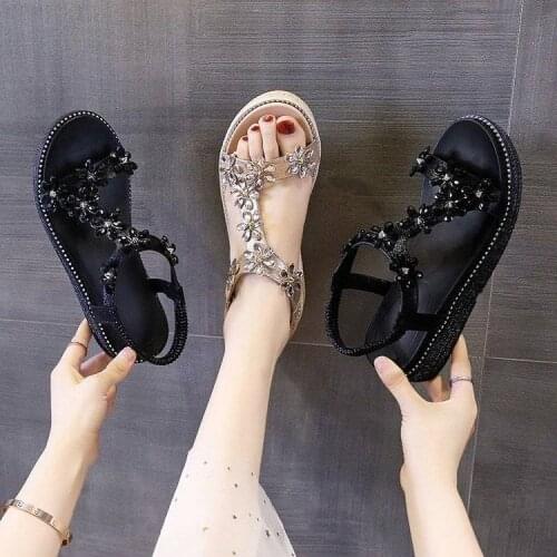 2021 Summer New Style Flat Sandals Fashion Solid Color Chain Open Toe Outdoor Womens Shoes