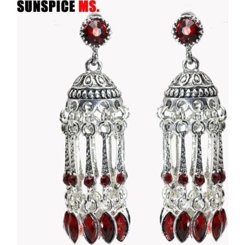 Sunspicems Long Tassels Drop Earring Indain Bell Earring Women Antique Silver Color Egypt Ethnic Wedding Jewelry Gift