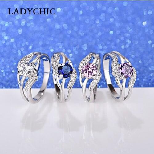 LADYCHIC Silver Color Charm Engagement Rings for Female Fashion Wedding Ring with Multicolor Zircon Girlfriend Gift LR1061