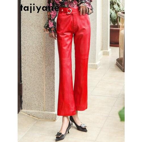 Tajiyane Flare Pants Female Real Sheepskin Leather Pants Women Plus Size Trousers Spring 2021 Pantalon Pour Femme Pph4517